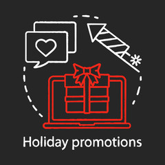 Holiday promotions chalk concept icon. Seasonal promotional opportunities idea. Email marketing. Shopping sales, referral bonuses, special offers. Vector isolated chalkboard illustration