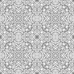 Abstract ornamental seamless pattern, ethnic print, black and white, kaleidoscope, mandala. Texture for wallpapers, fabric, wrap, web page backgrounds, vector illustration - 277558697