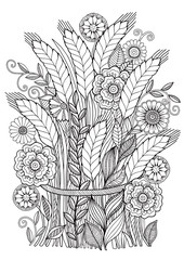 Vector coloring book for adult. abstract backgrounds of flowers, interwoven plants and leaves. 