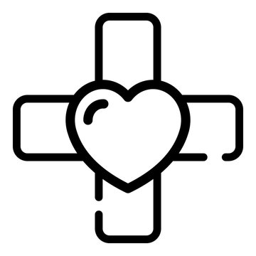 Heart cross icon. Outline heart cross vector icon for web design isolated on white background
