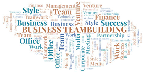 Business Teambuilding word cloud. Collage made with text only.