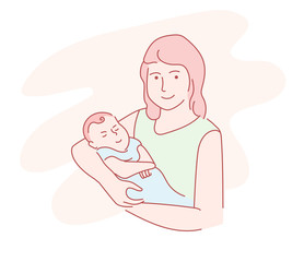 Mother holding a baby Hand drawn Line art