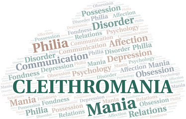 Cleithromania word cloud. Type of mania, made with text only.