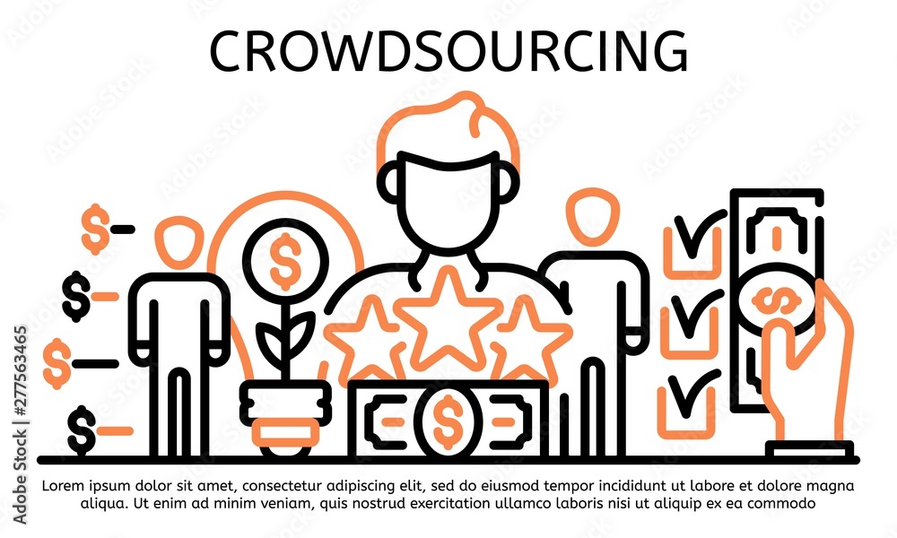 Poster crowdsourcing banner. outline illustration of crowdsourcing vector banner for web design