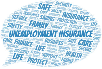 Unemployment Insurance word cloud vector made with text only.
