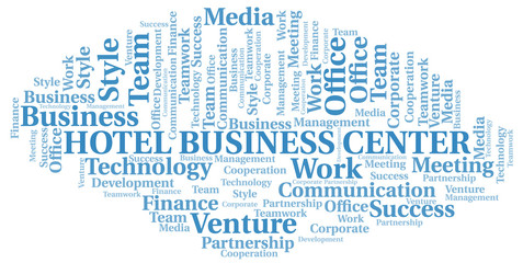 Fototapeta premium Hotel Business Center word cloud. Collage made with text only.