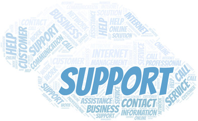 Support word cloud vector made with text only.