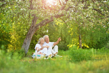 Portrait of loving elderly couple having a picnic