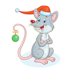 Funny gray rat symbol of the new year. In cartoon style. Isolated on white background