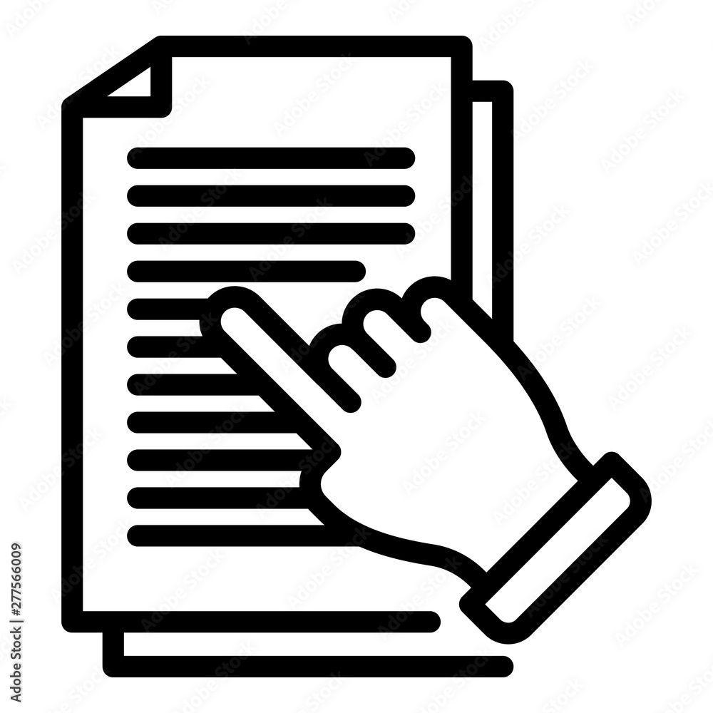 Poster finger document show icon. outline finger document show vector icon for web design isolated on white