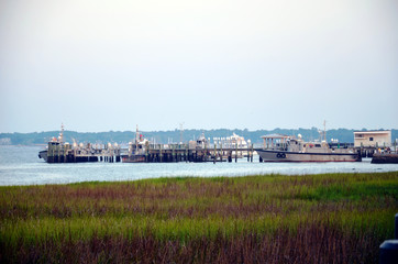 Fototapeta na wymiar Pilot boats in the port of Charleston, South Carolina.