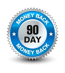 Blue and silver color combined powerful 90 day money back guarantee badge/seal.