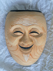 Vintage noh mask made of wood on paper