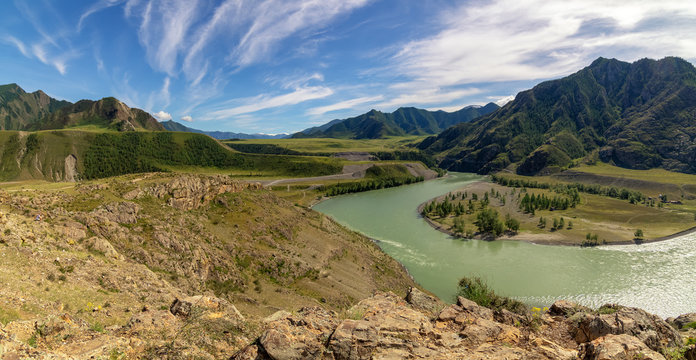Chuiskii mountain river Chuya, Altai, Russia, June