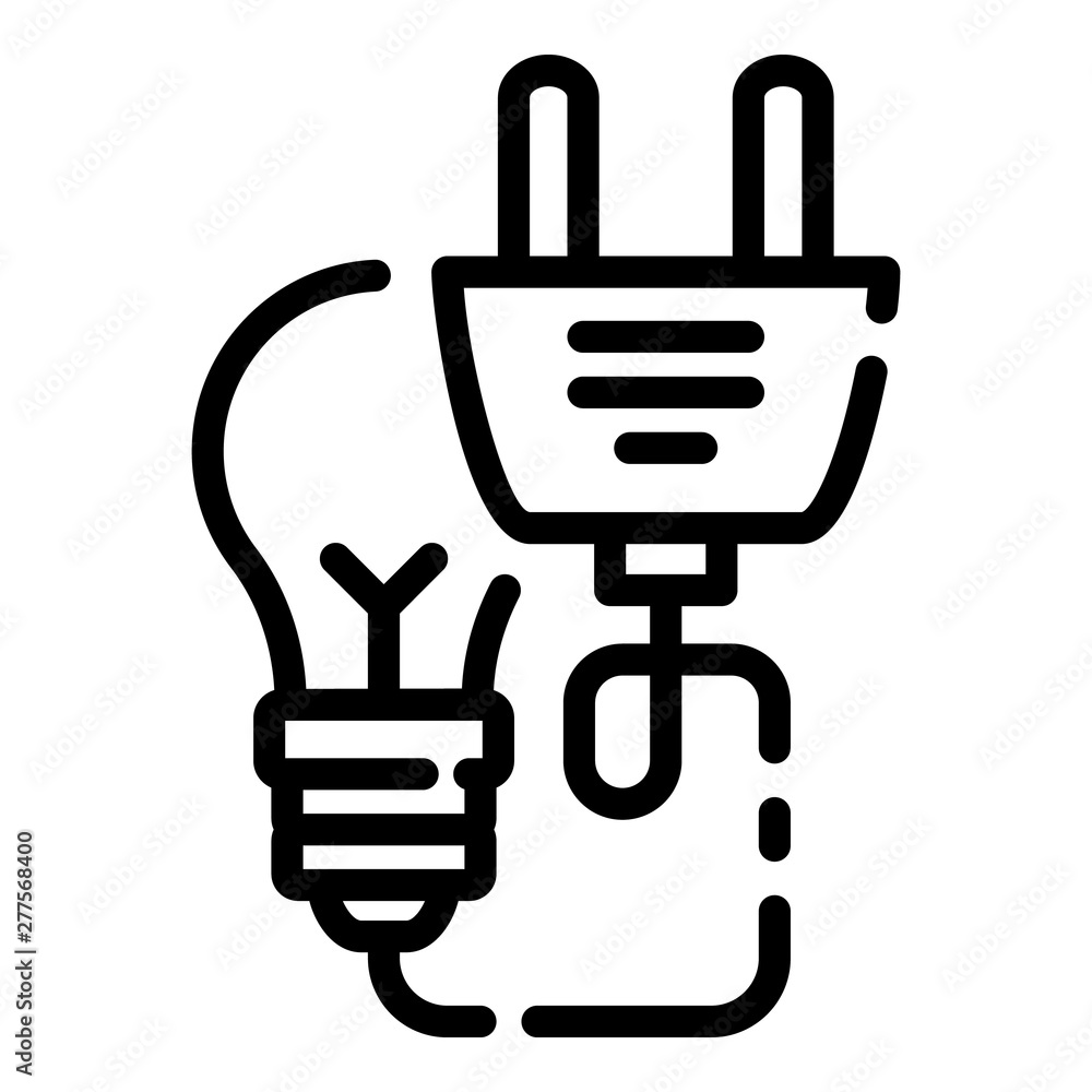 Poster light bulb with power cord icon. outline light bulb with power cord vector icon for web design isola