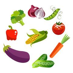 Set of vegetables isolated on white background. In minimalist style Cartoon flat vector