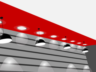 Vector illustration of room in light on the wallpaper, lamp red and gray room.