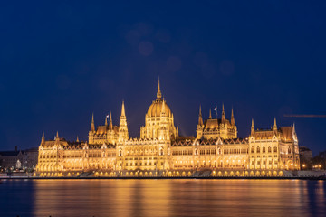 Hungarian Parliament Building at night lighting, Budapest