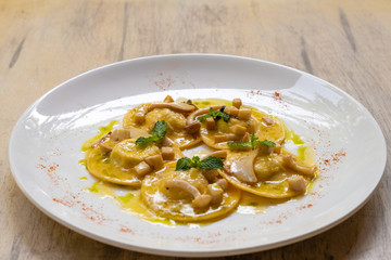 traditional italian ravioli pasta with mushrooms ricotta cheese and spinach