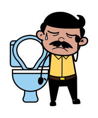 Constipation - Indian Cartoon Man Father Vector Illustration