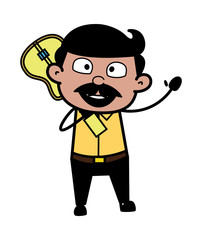Holding a Guitar and Waving Hand - Indian Cartoon Man Father Vector Illustration