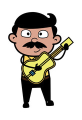 Playing Guitar - Indian Cartoon Man Father Vector Illustration