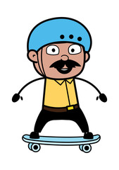 Skateboarding - Indian Cartoon Man Father Vector Illustration