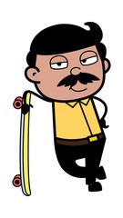 Standing with Skateboard - Indian Cartoon Man Father Vector Illustration