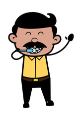 Brushing Teeth - Indian Cartoon Man Father Vector Illustration