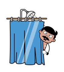 Man Got Shocked While Bathing - Indian Cartoon Man Father Vector Illustration