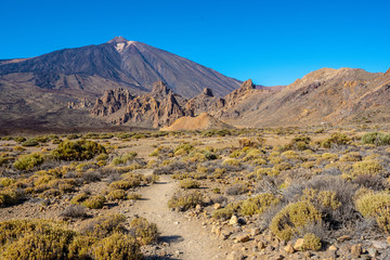 Trekking trip on the top of Teide, with it in the background