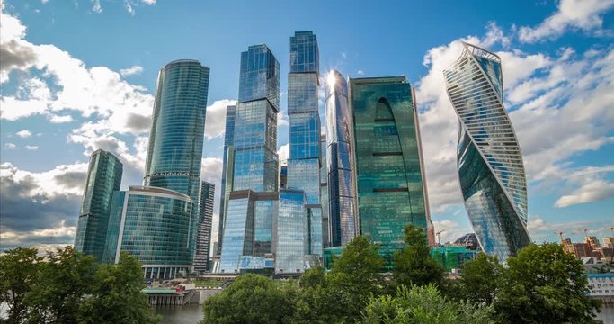 Moscow city, Russia. The main skyscrapers of the capital. Clouds over the city