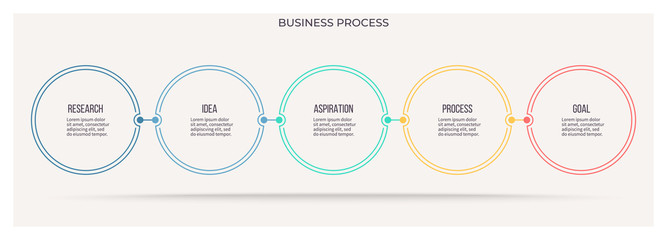 Business process. Infographic with 5 steps, options, circles. Vector template.