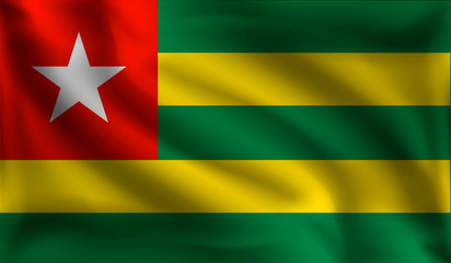 Waving Togo flag,  the flag of Togo, vector illustration