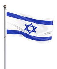 Israel flag blowing in the wind. Background texture. 3d rendering, wave. - Illustration. Isolated on white.