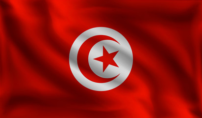 Obraz premium Waving Tunisian flag, the flag of Tunisia, vector illustration