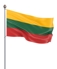 Lithuania flag blowing in the wind. Background texture. 3d rendering, wave. Isolated on white. Illustration.