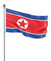 North Korea stylish waving and closeup flag 3d illustration. Perfect for background or texture purposes. Isolated on white.