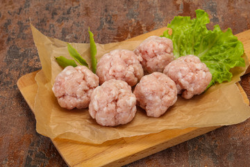 Homemade raw pork minced meatball for cooking