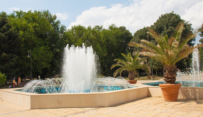 VARNA, BULGARIA - AUGUST 14, 2015: Fountain on boulevard of princes Maria-Luiza near City Council.