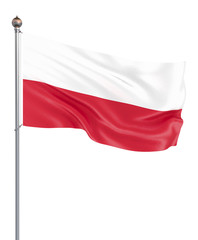 Fototapeta na wymiar Poland flag blowing in the wind. Background texture. 3d rendering; wave. Isolated on white. Illustration.