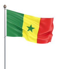 Fototapeta na wymiar Senegal flag blowing in the wind. Background texture. 3d rendering, wave. Isolated on white.