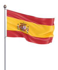 Fototapeta na wymiar Spain flag blowing in the wind. Background texture. 3d rendering; wave. Isolated on white. Illustration.