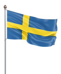 Sweden flag blowing in the wind. Background texture. 3d rendering, wave.