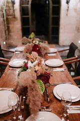 Festive wedding table setting.Table decoration on the wedding day
