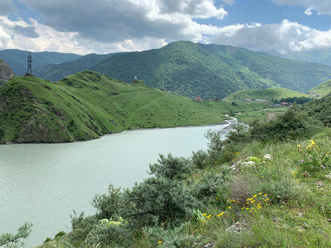 Russia. North Ossetia - Alania. Reservoir of Zaramag HPP in Kassar gorge