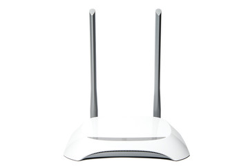 White wi-fi router, internet wireless modem isolated on white background.
