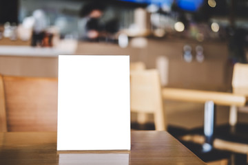 Mock up acrylic frame posters pattern template forms background, blank menu frame on table in...