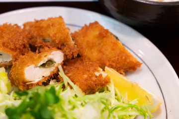 Breaded pork cutlet, Tonkatsu, Japanese food.