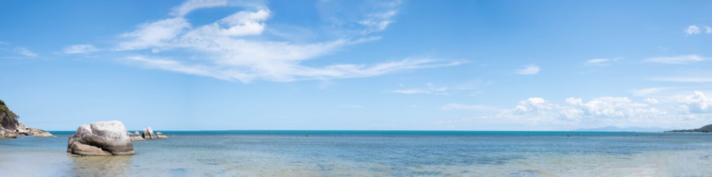 Panorama view of Blue Sky with White Clouds and Sea Background. © Wuttisit